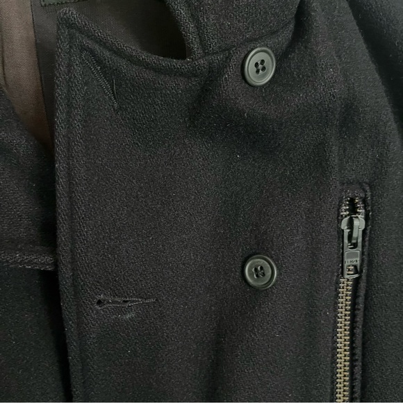 NICE Collective Black Wool Double Breasted Military Peacoat Leather medium - Picture 7 of 12